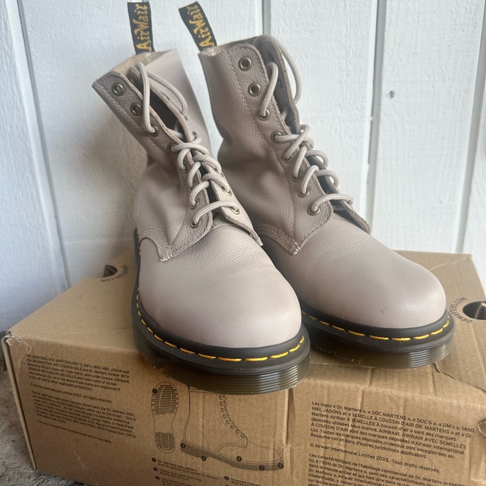 Dr. Martens Women's Taupe Leather Combat Boots
